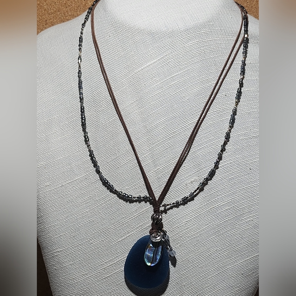 Silpada Cord And Beaded Blue Pendant Necklace